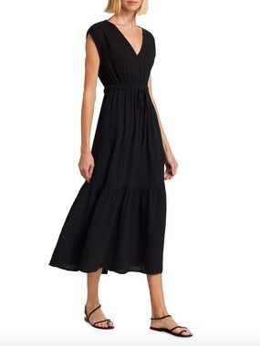 Xirena Rosalie Cotton Gauze Midi Dress in Black size medium lightweight